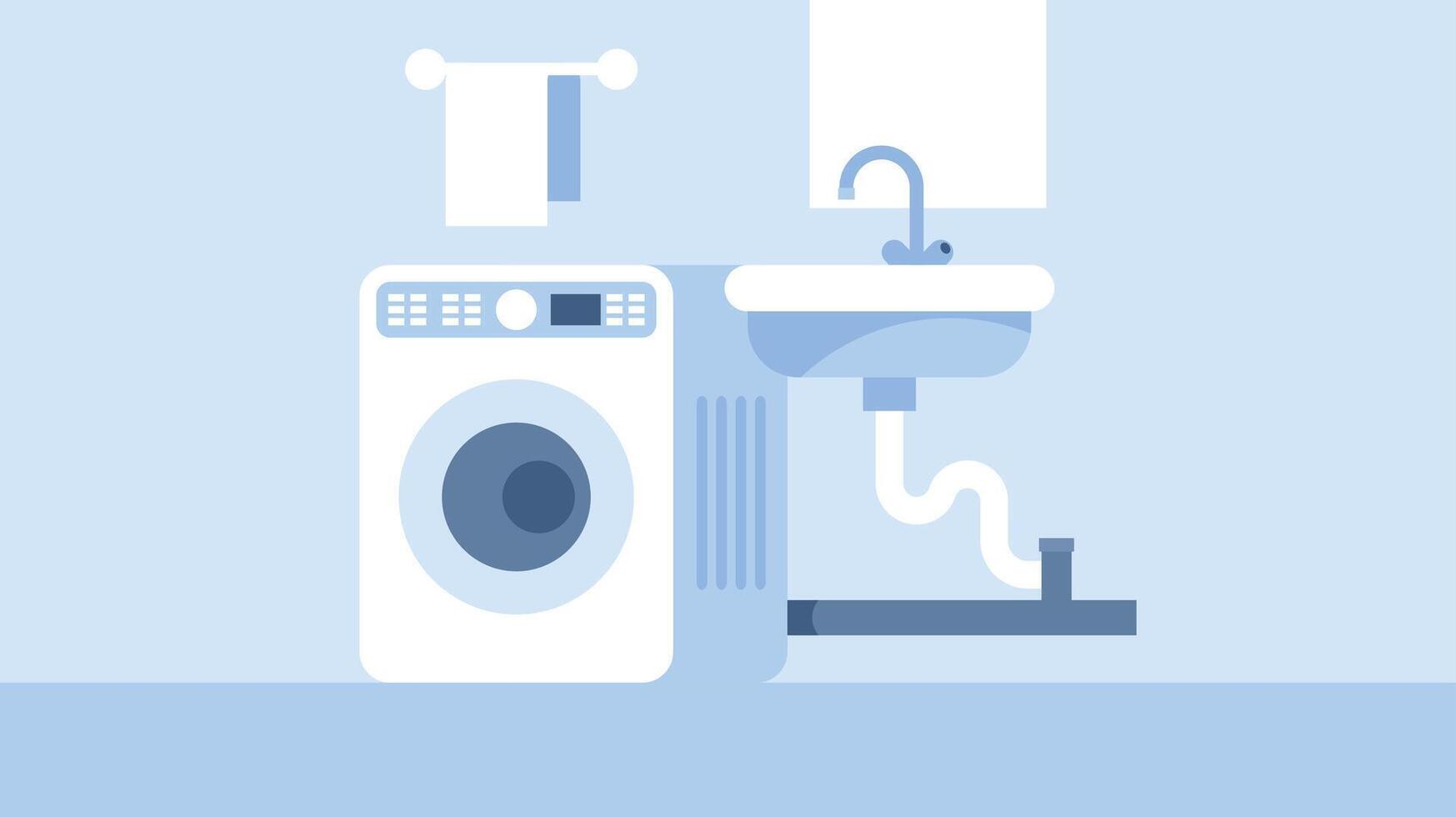 bathroom background with appliances washing machine and sink vector illustration