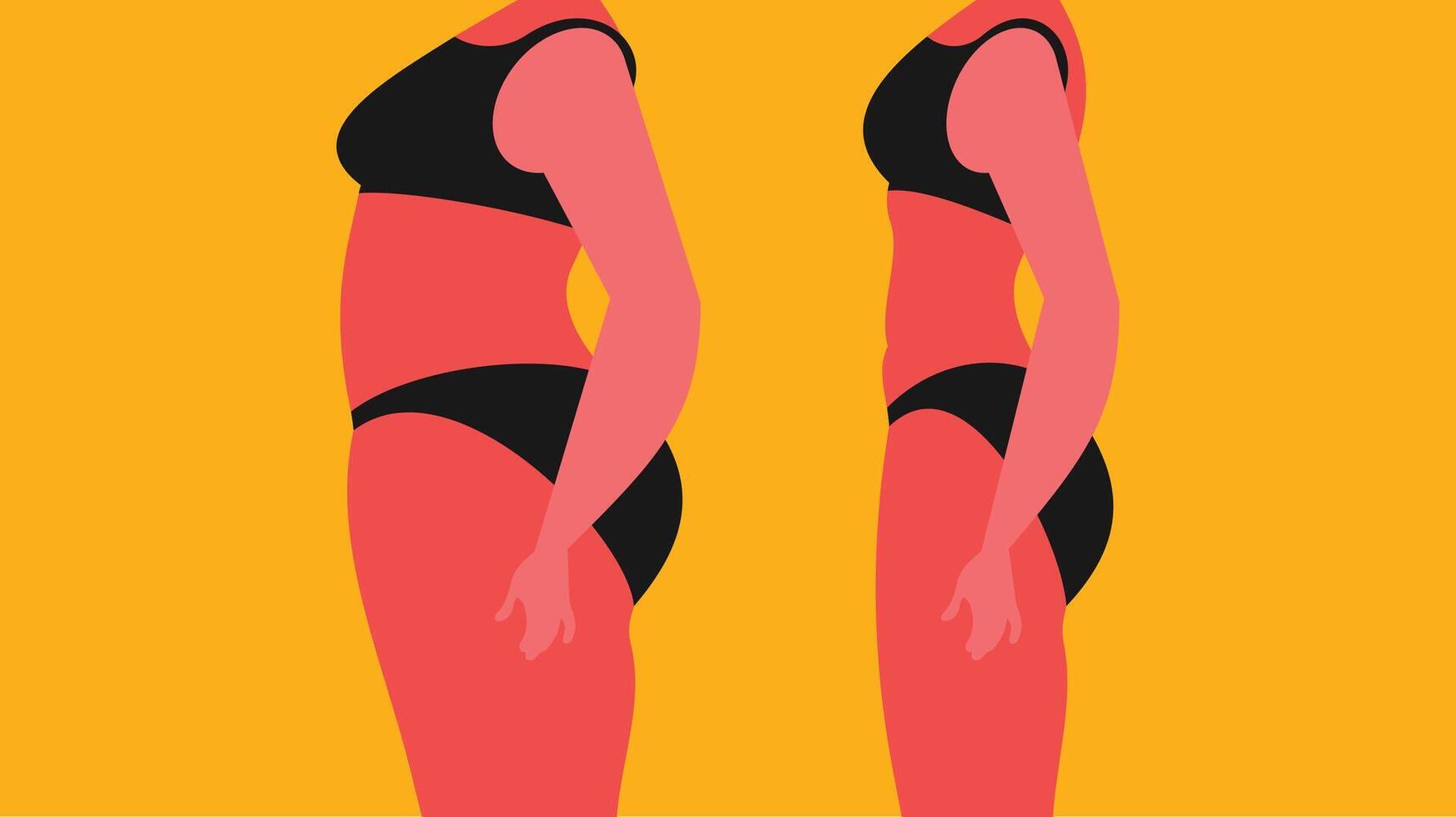 Before and after losing weight with doing diet and losing weight vector illustration