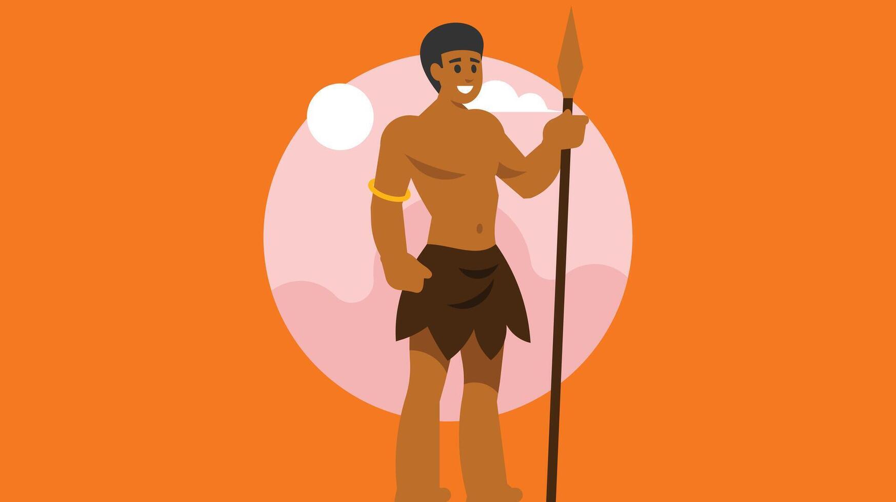 primal man holding a spear in the wild vector illustration