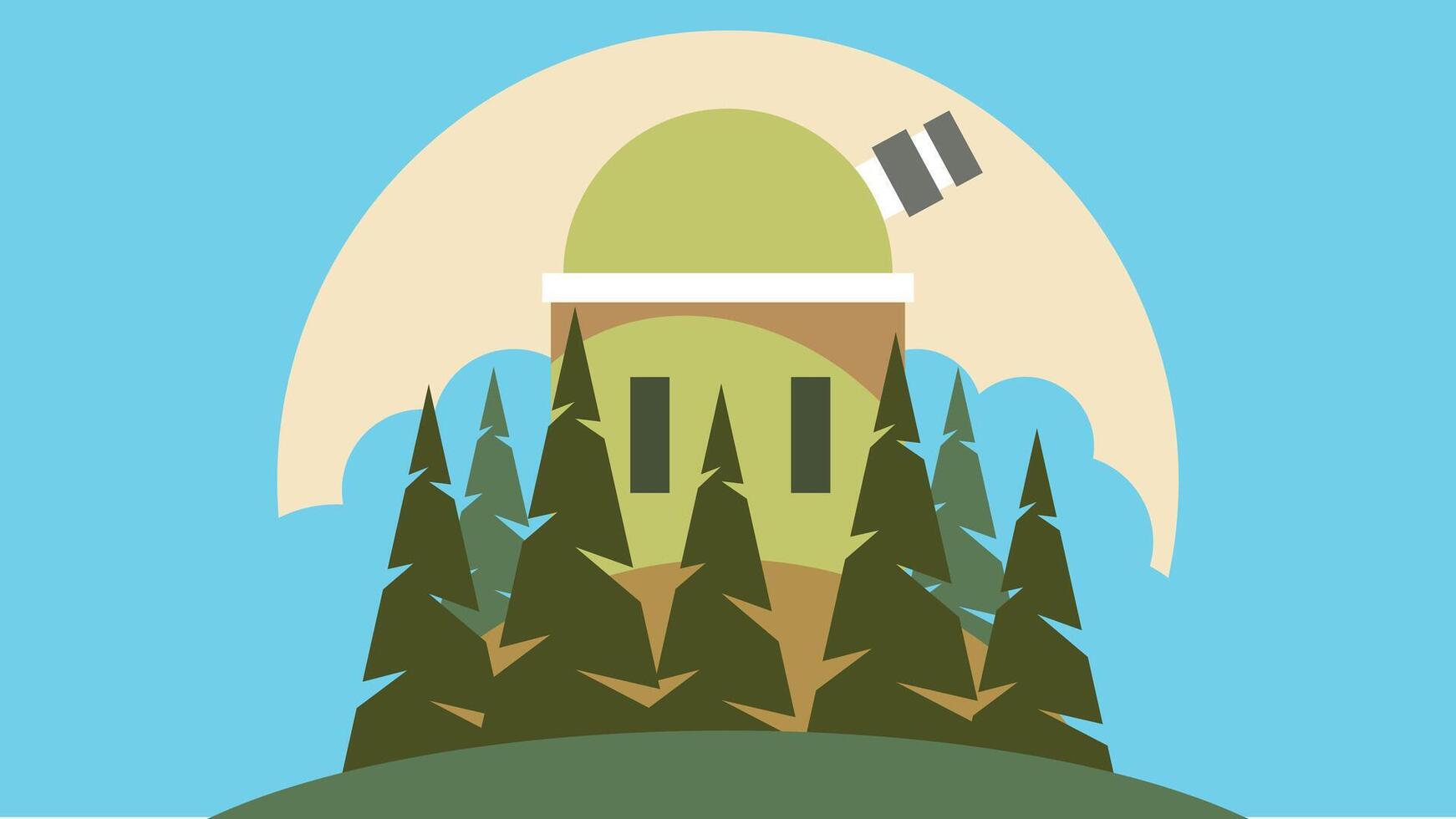 cosmology dome observation flat observatory in forest vector illustration