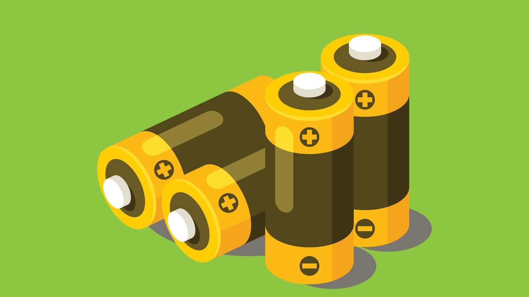 radioactivo batería en amarillo y marrón abultar artículos vector ilustración
