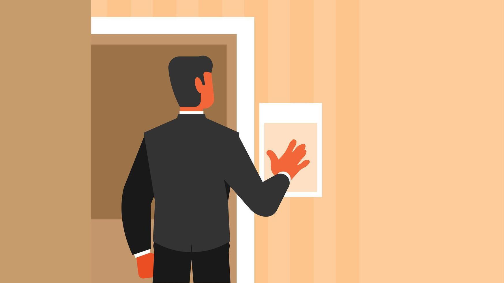 employee put fingerprints on security access screen vector illustration