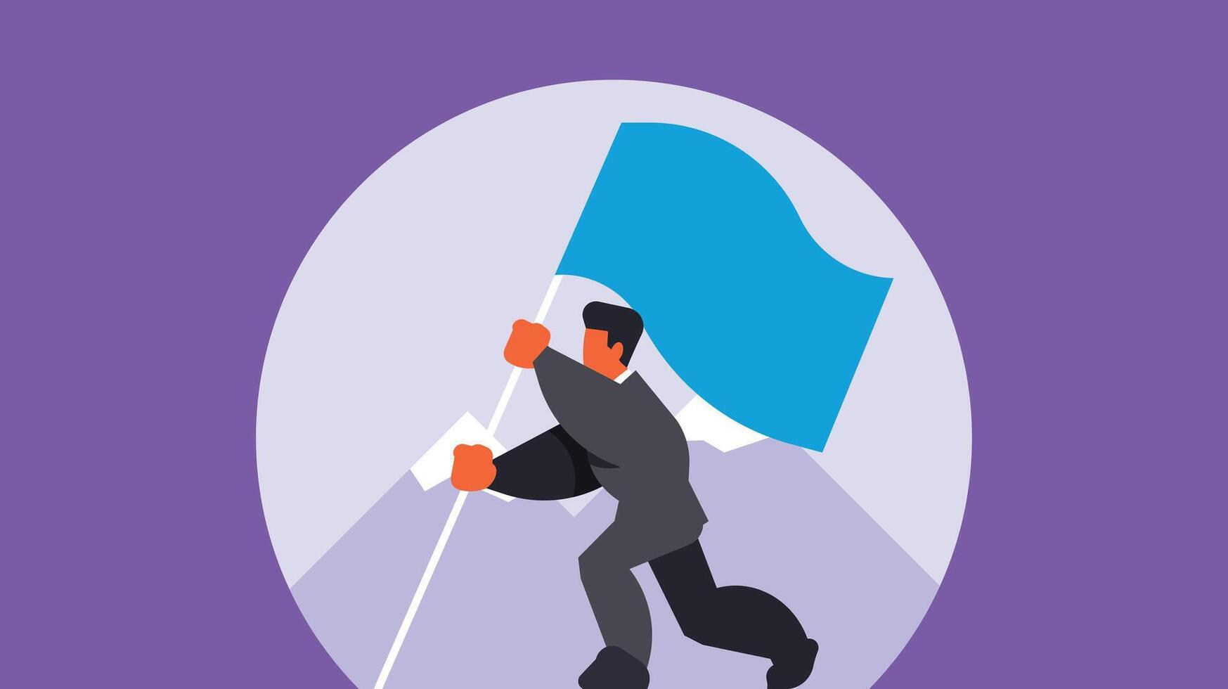 business man lift a flag on mountain top vector illustration