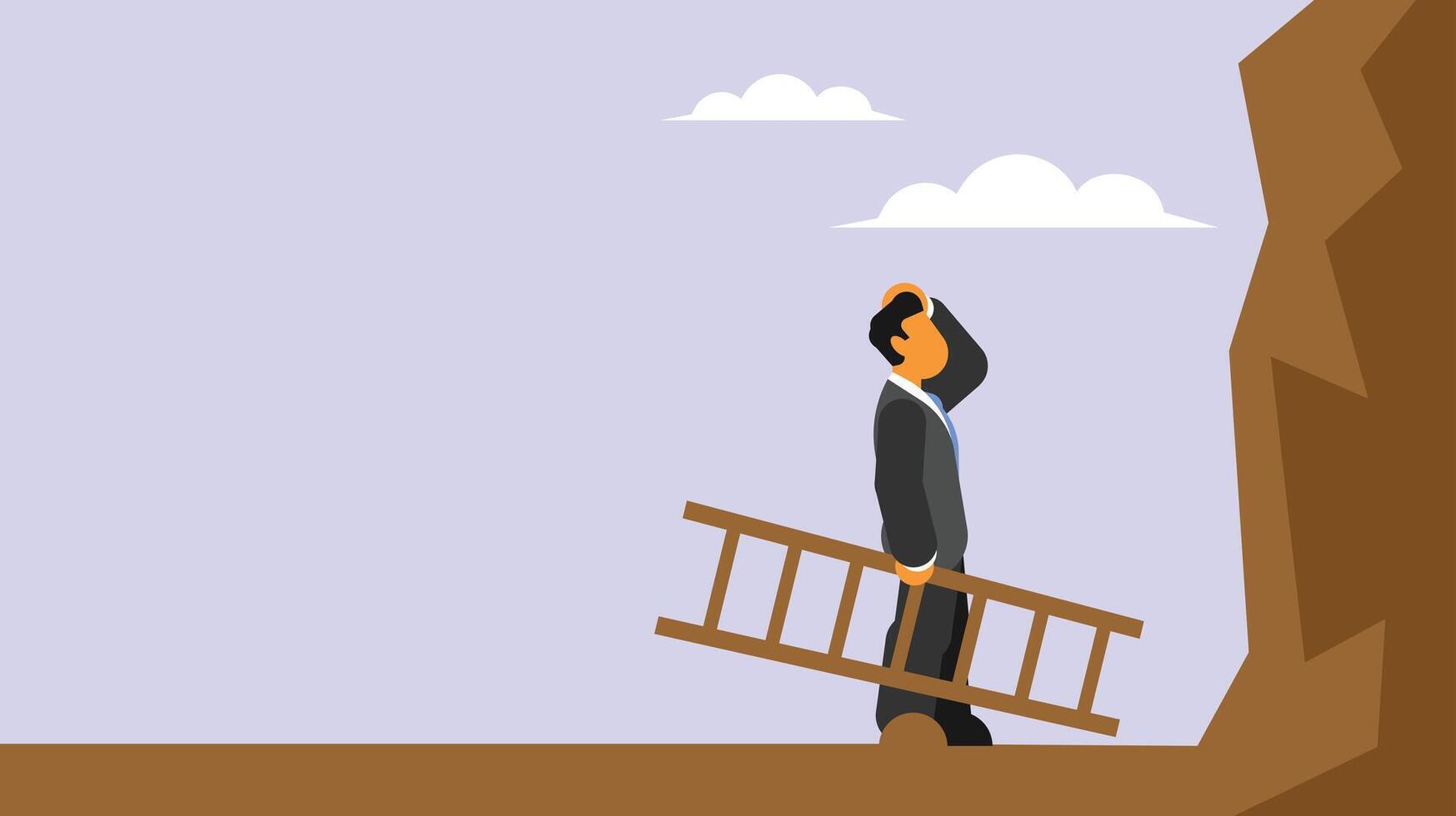 business man thinking to use ladder to go up vector illustration