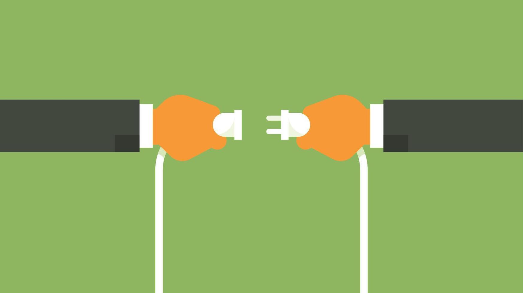 business man hands pull the plugs away vector illustration