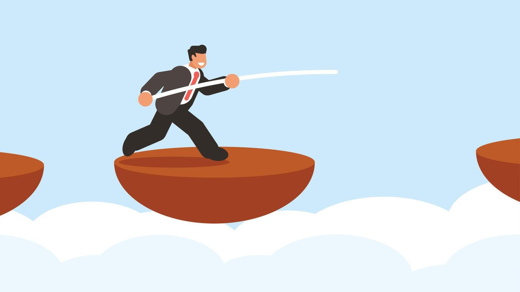 business man is jumping from one edge to another vector illustration