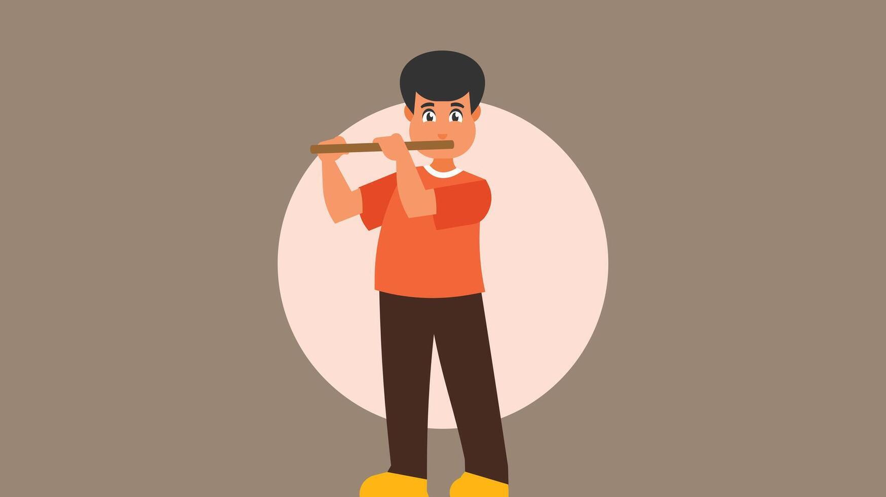 Boy playing flute in a concert vector illustration