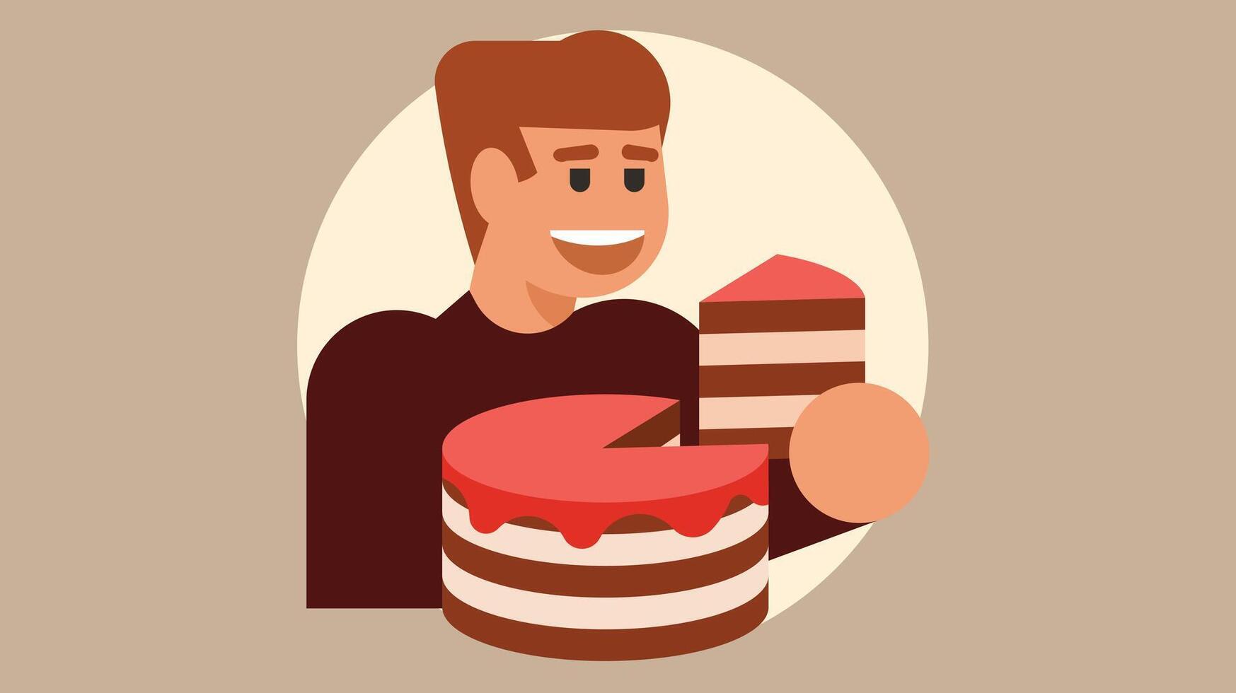 Boy is eating a cake vector illustration isolated