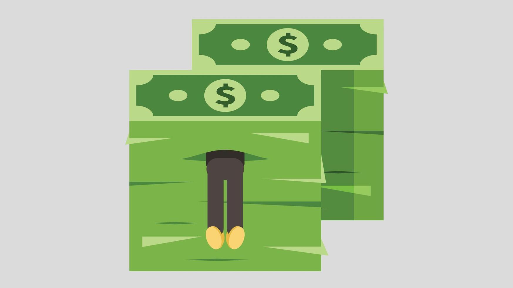 business man hides in the money packs of dollars   vector illustration