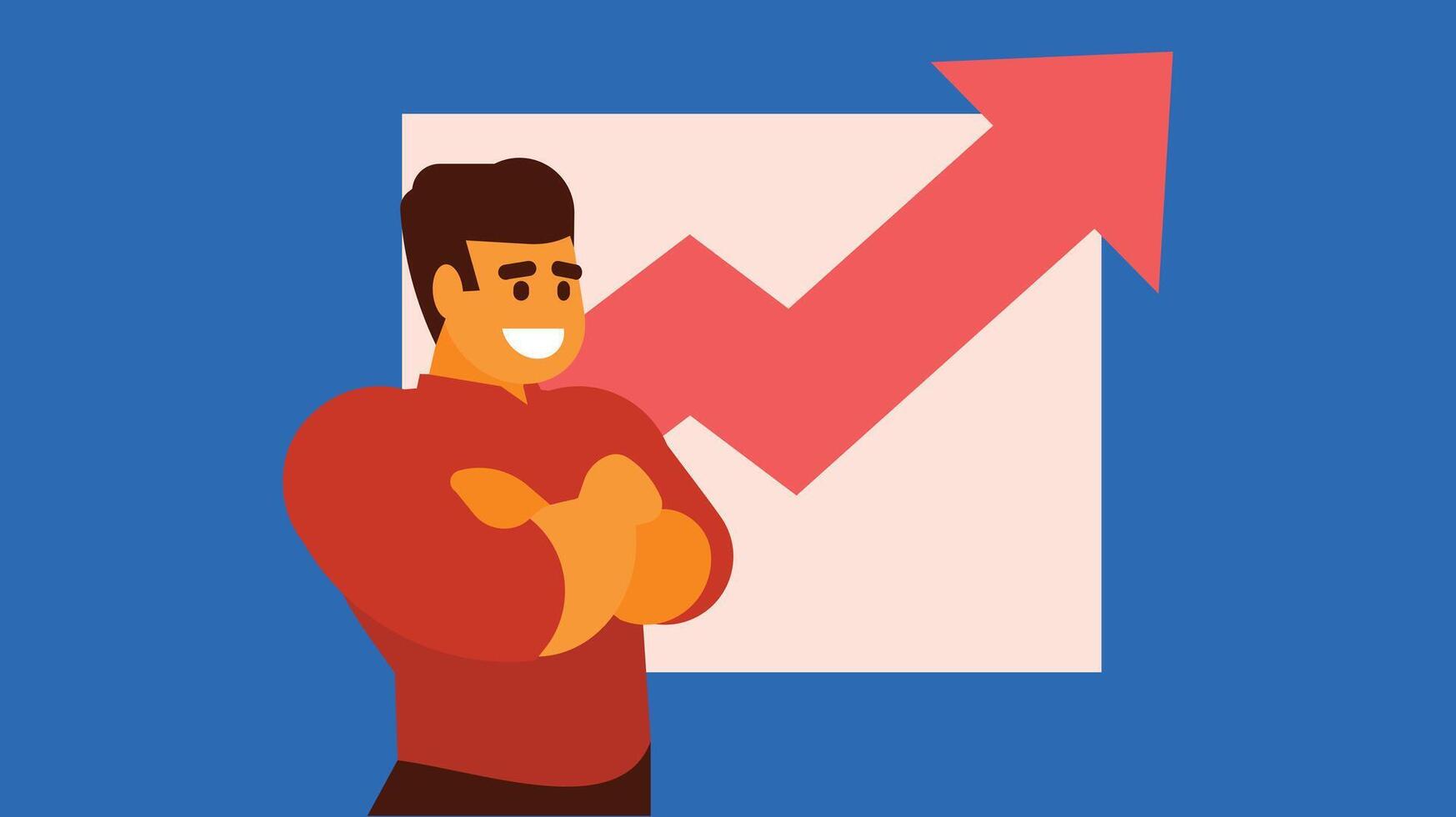 enterpreneur is looking at an arrow going up in stocks vector illustration