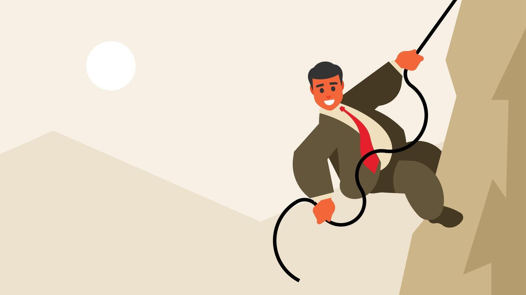 Businsess man is climing a mountain with ropes vector illustration