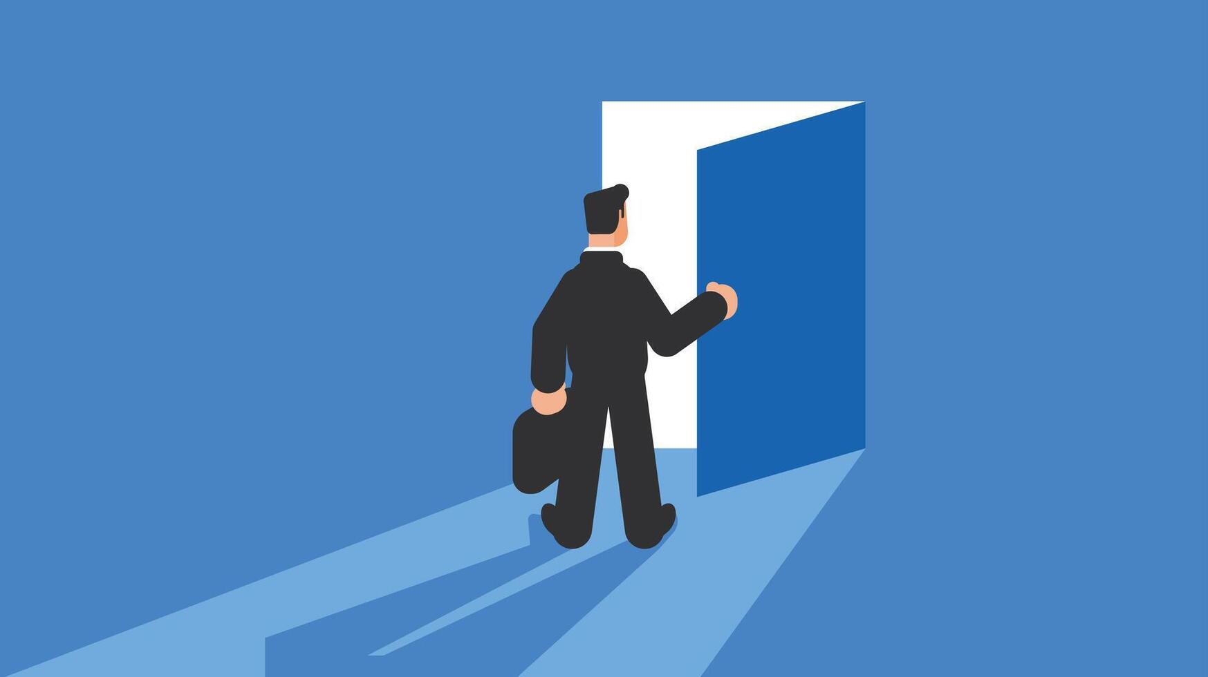 business man is entering a room door vector illustration