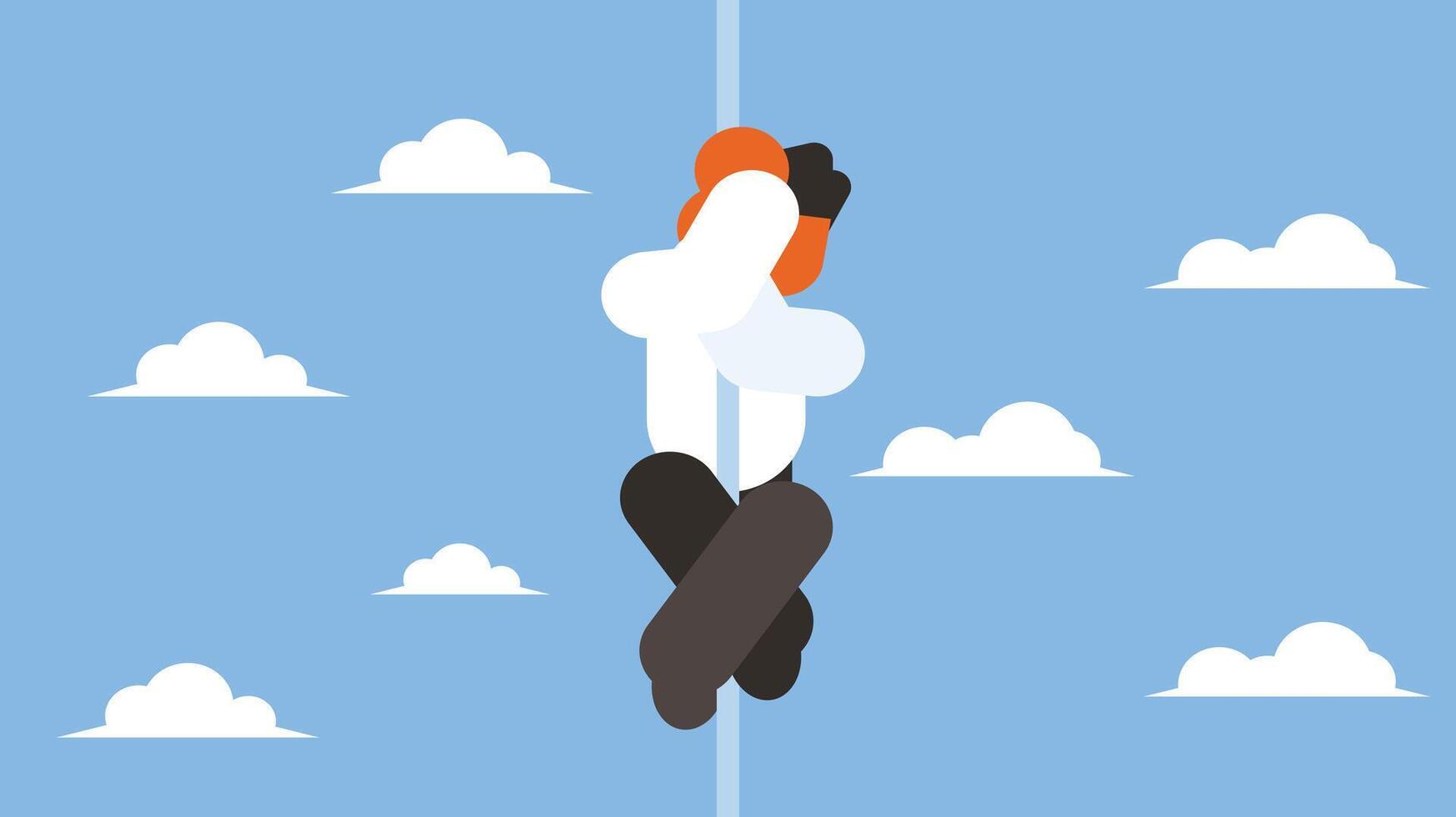 employee is hanging from a rope in the sky vector illustration