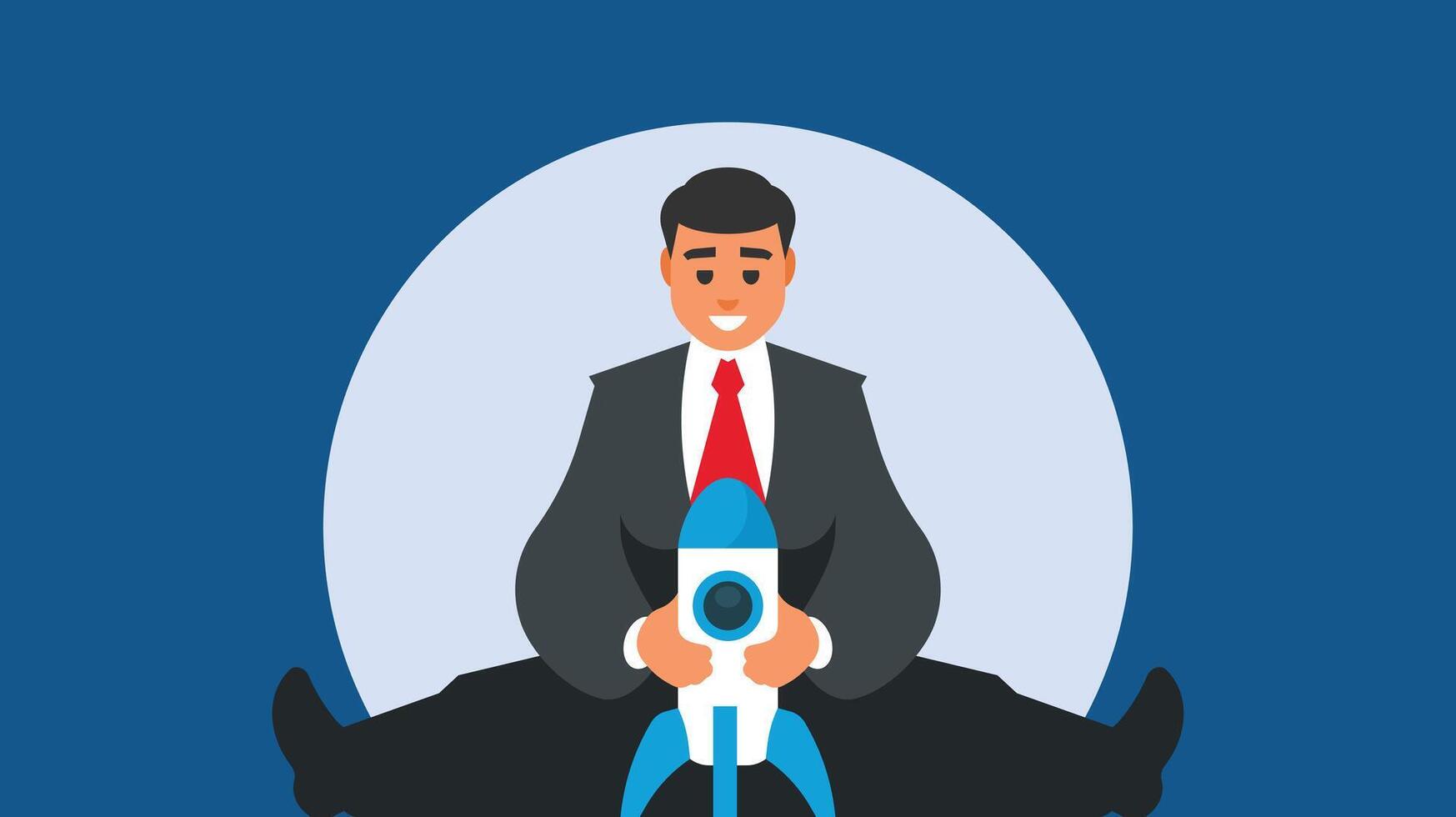 business man is holding a rocket ship vector illustration