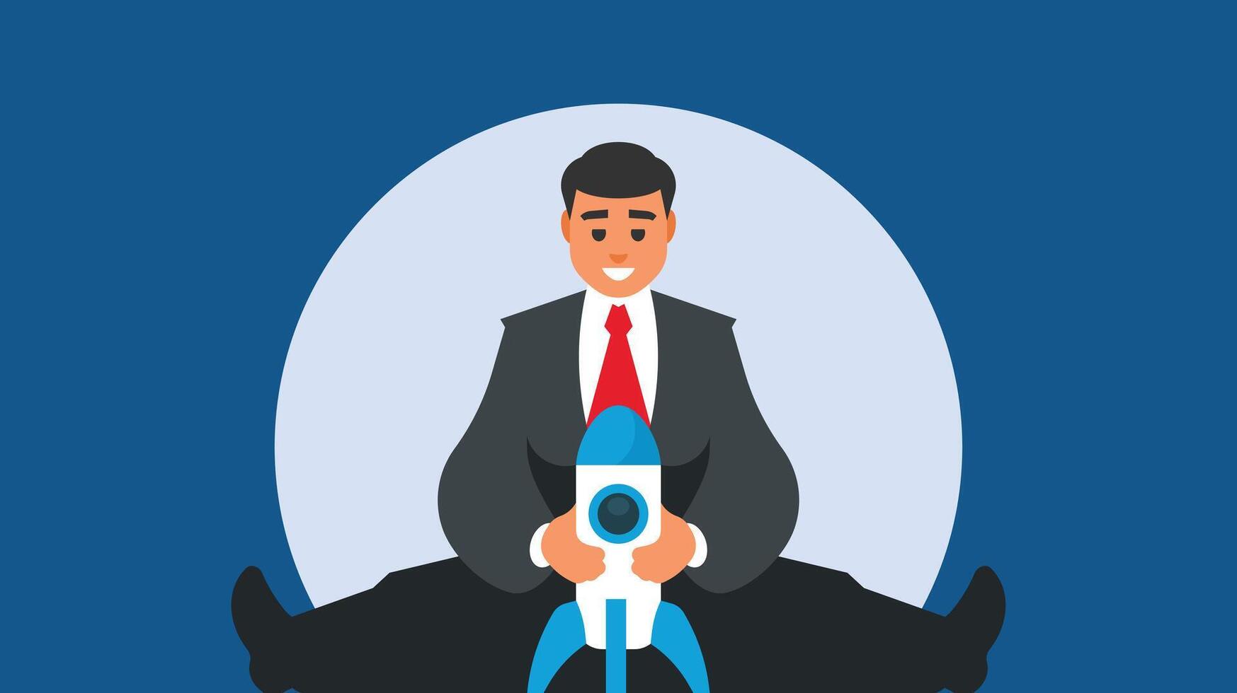 business man is holding a rocket ship vector illustration