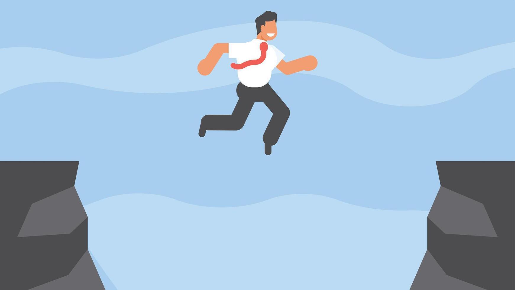 business man is jumping from one edge to another vector illustration