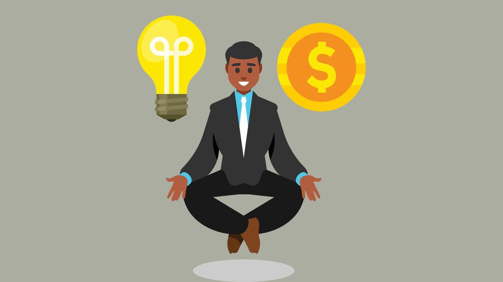 negocio hombre es meditando con un idea bulbo y dinero oro moneda vector