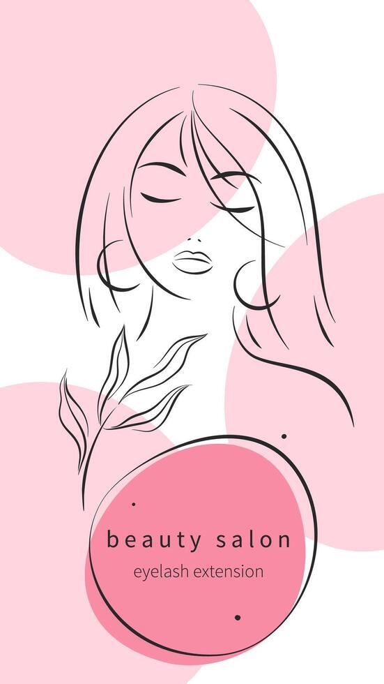 Eyelash extension logo. Beautiful female face. Design element for beauty salon. Vector illustration