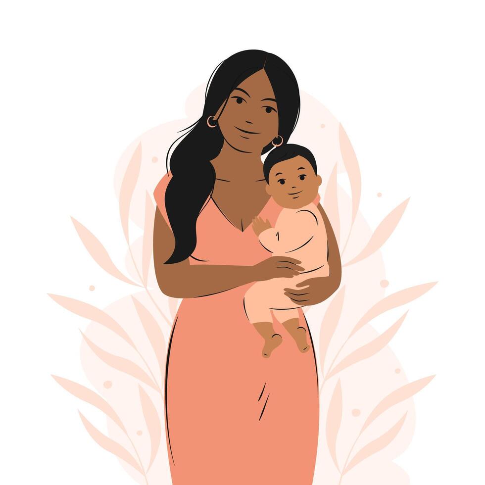mujer con pequeño niño. amamantamiento y maternidad. vector ilustración.