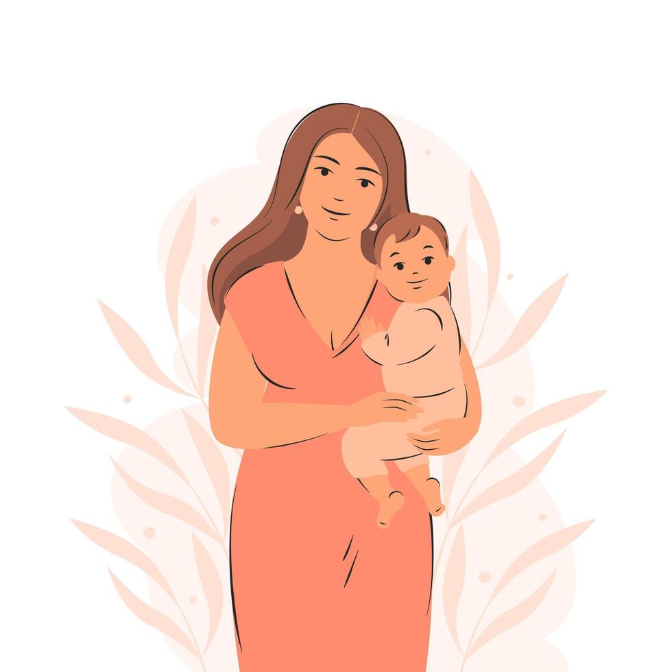 mujer con pequeño niño. amamantamiento y maternidad. vector ilustración.