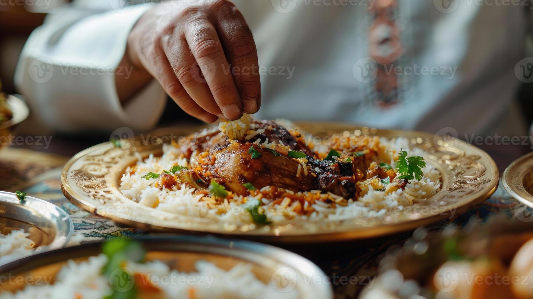 AI generated Gulf Arab Dining Traditional Saudi Dish Enjoyment photo