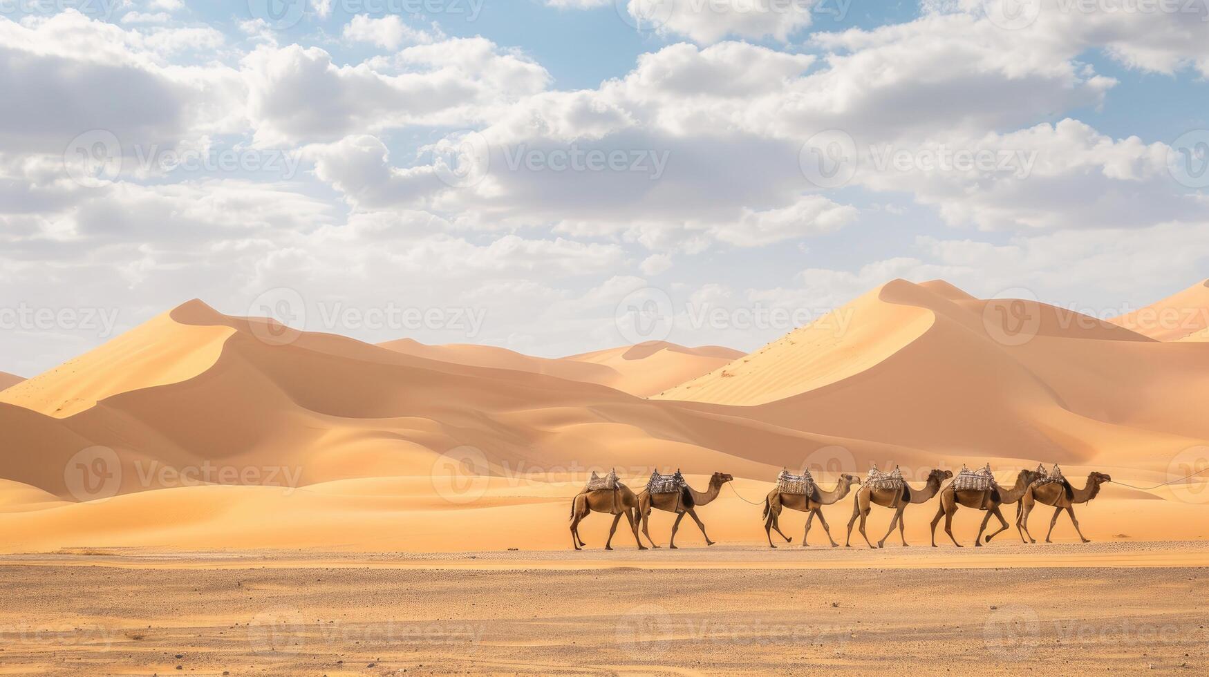 AI generated Camels in desert setting showcasing desert life photo