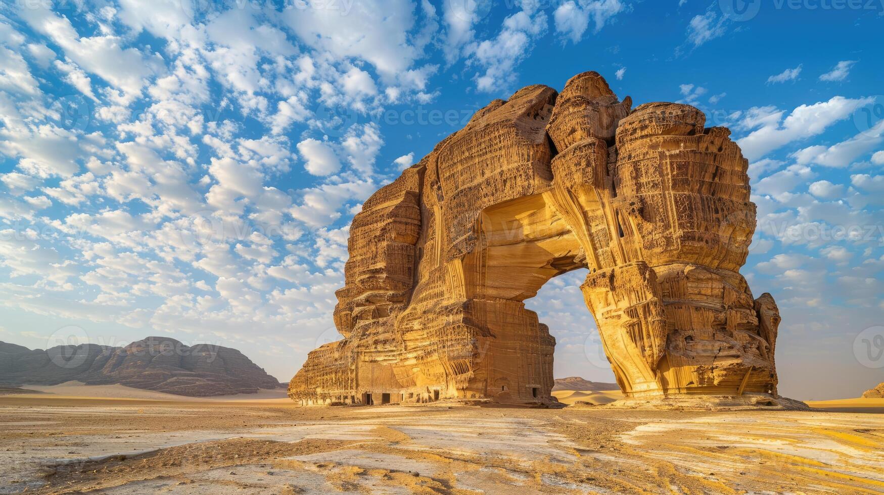 AI generated Ancient historical monuments in Saudi Arabia deserts photo