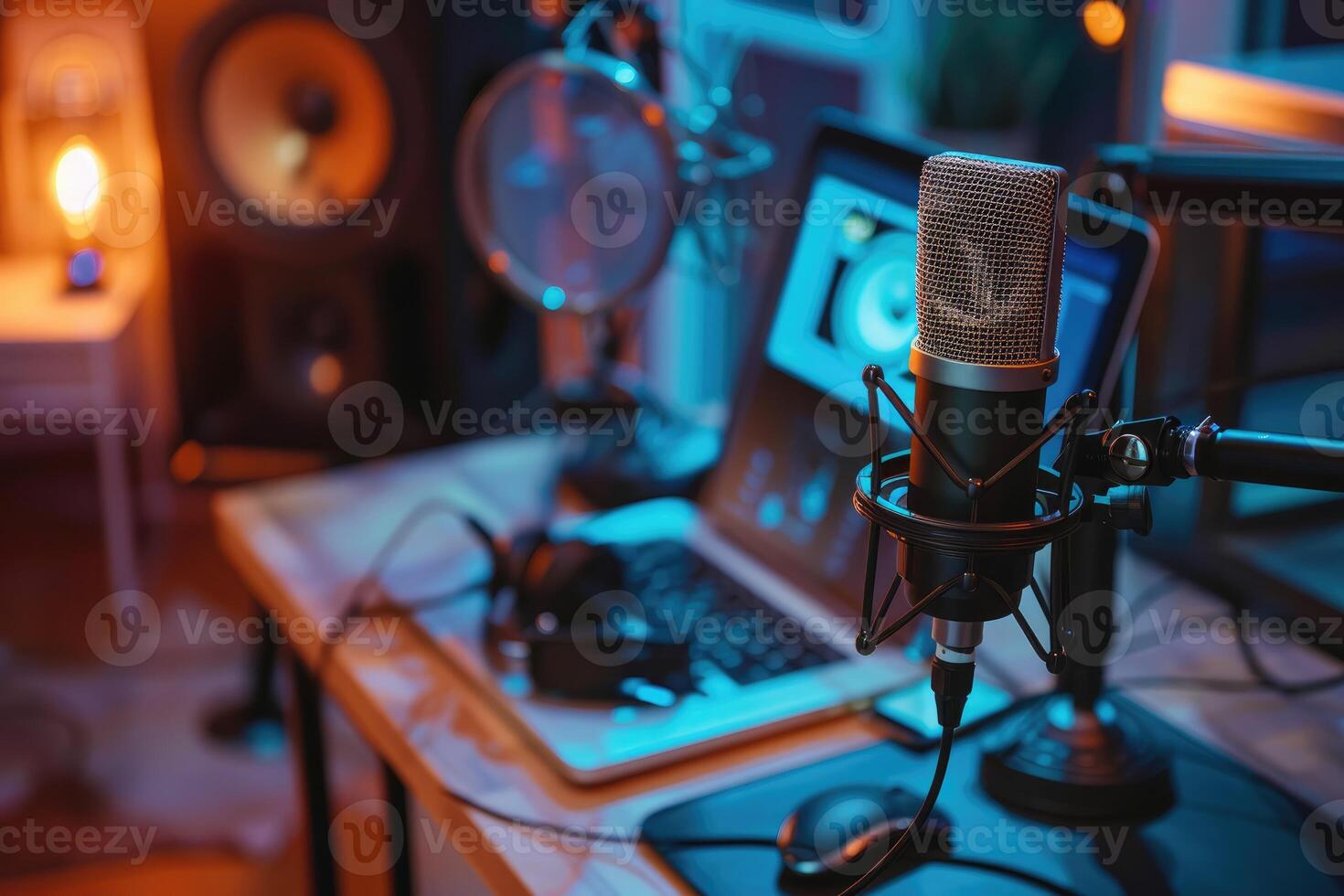 AI generated Sleek Podcast Studio Setup Ready for Recording photo