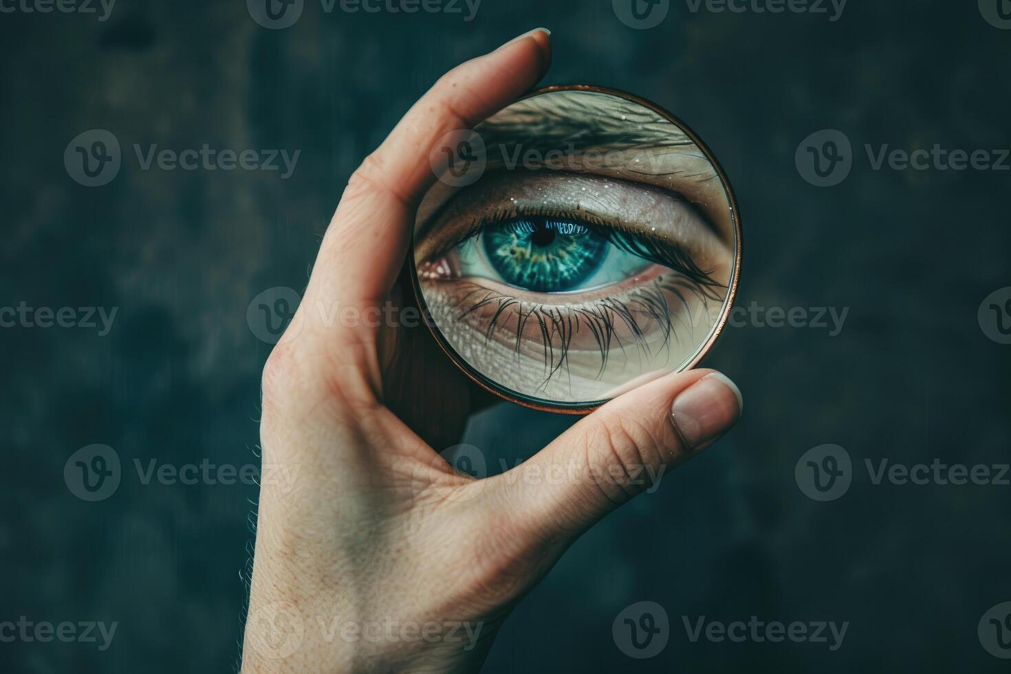 AI generated Wellness Imagery Eye, Hand, Mirror Concept photo