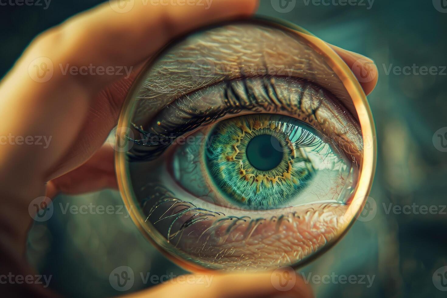 AI generated Health Reflection Eye, Hand, Mirror Concept photo