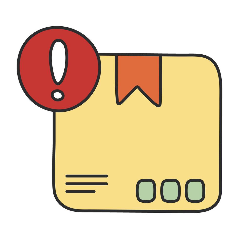 Carton with alert sign, concept of parcel error vector