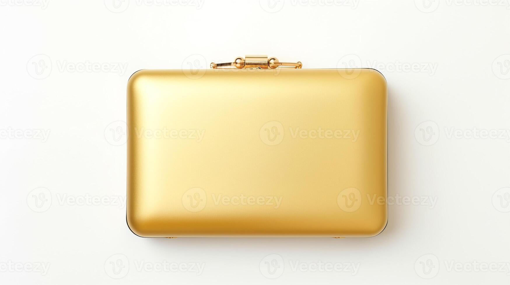 AI generated Gold Box Clutch Bag isolated on white background with copy space for advertisement. AI Generated photo