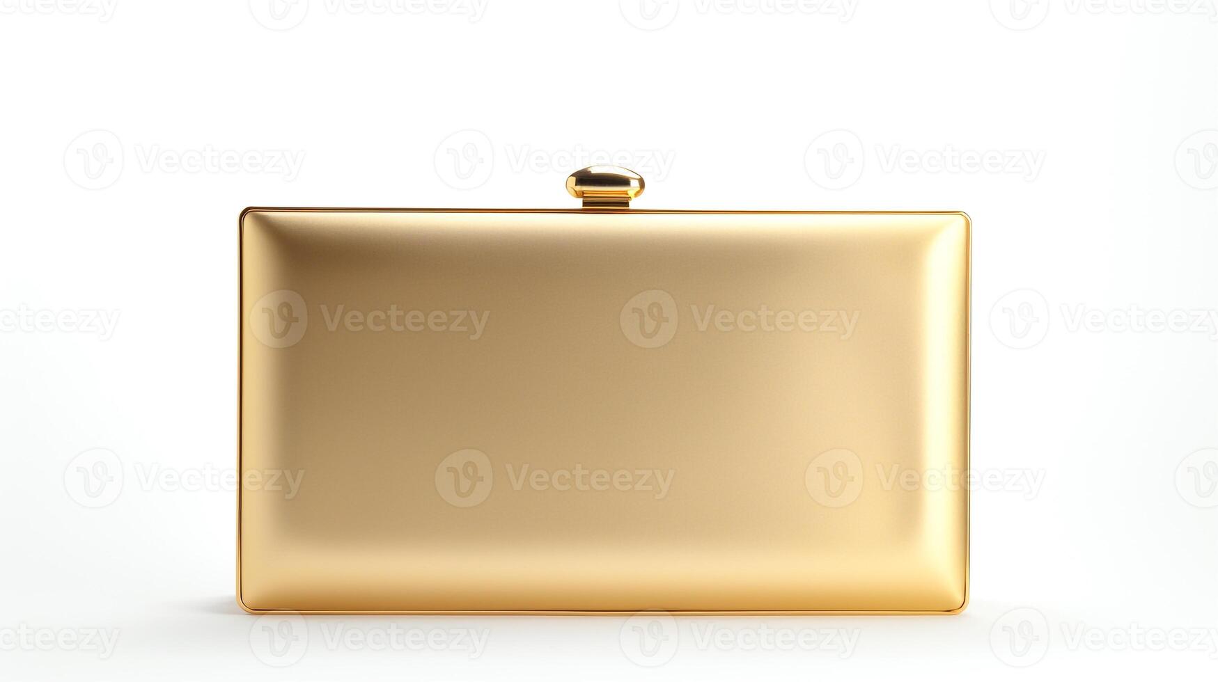 AI generated Gold Box Clutch Bag isolated on white background with copy space for advertisement. AI Generated photo