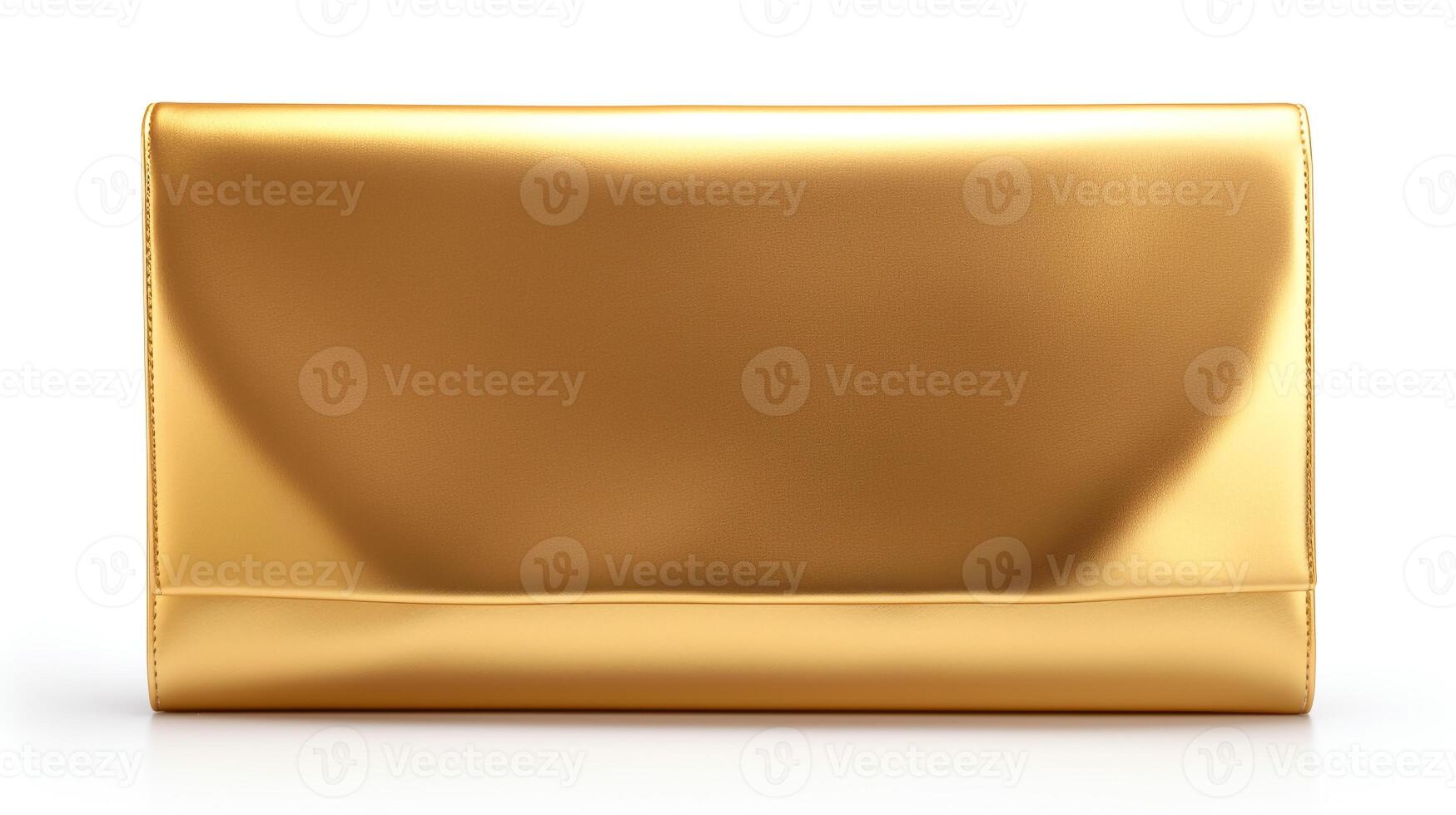 AI generated Gold Clutch Bag isolated on white background with copy space for advertisement. AI Generated photo