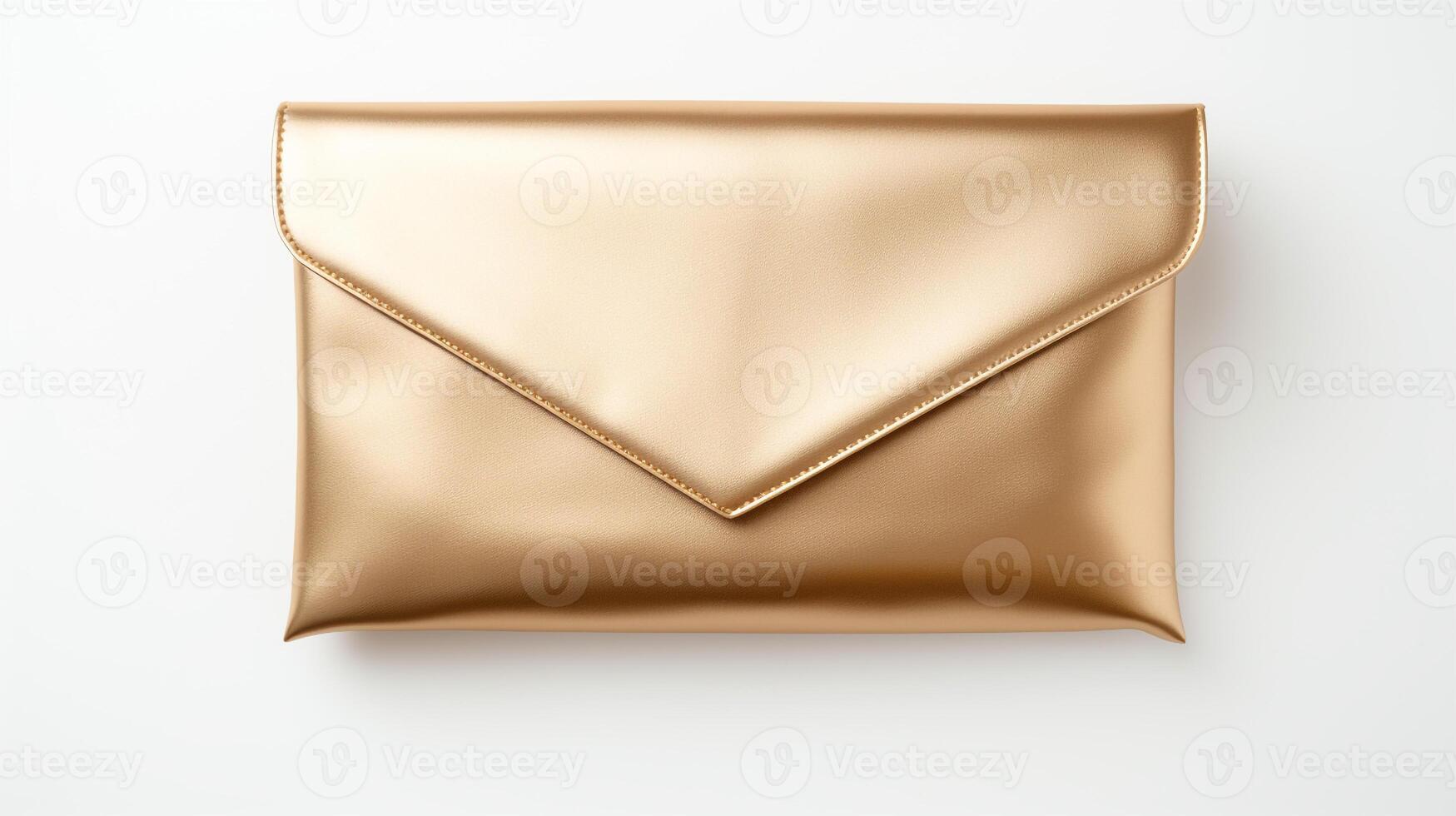 AI generated Gold Envelope Clutch Bag isolated on white background with copy space for advertisement. AI Generated photo