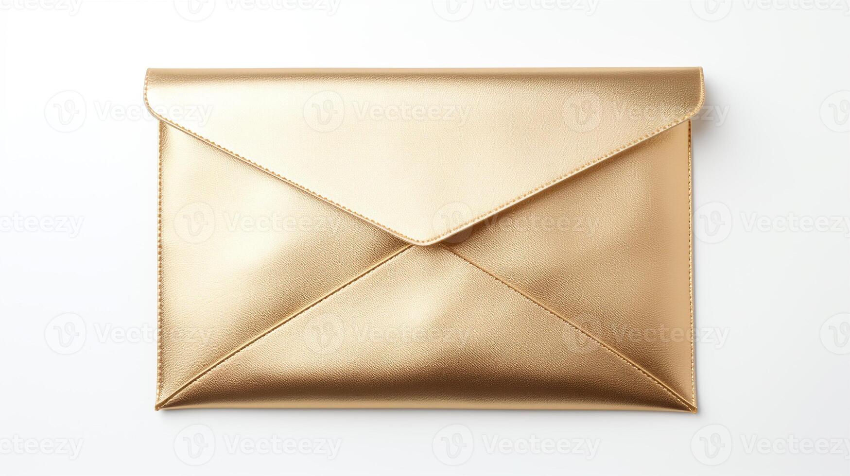 AI generated Gold Envelope Clutch Bag isolated on white background with copy space for advertisement. AI Generated photo