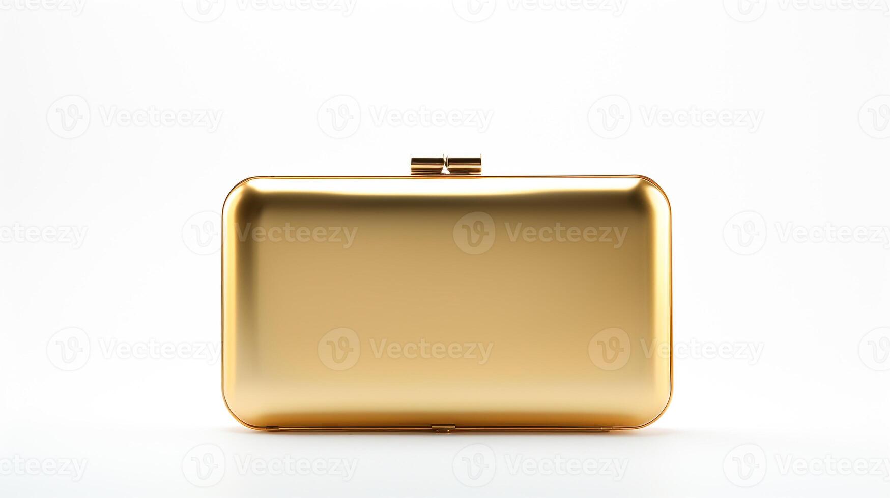 AI generated Gold Minaudiere Bag isolated on white background with copy space for advertisement. AI Generated photo