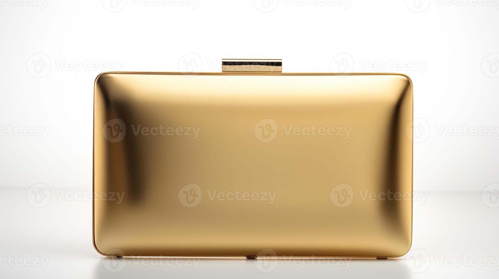 AI generated Gold Minaudiere Bag isolated on white background with copy space for advertisement. AI Generated photo