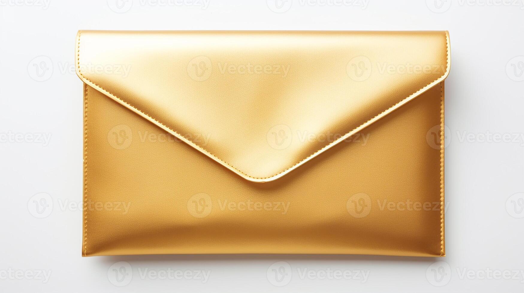 AI generated Gold Envelope Clutch Bag isolated on white background with copy space for advertisement. AI Generated photo