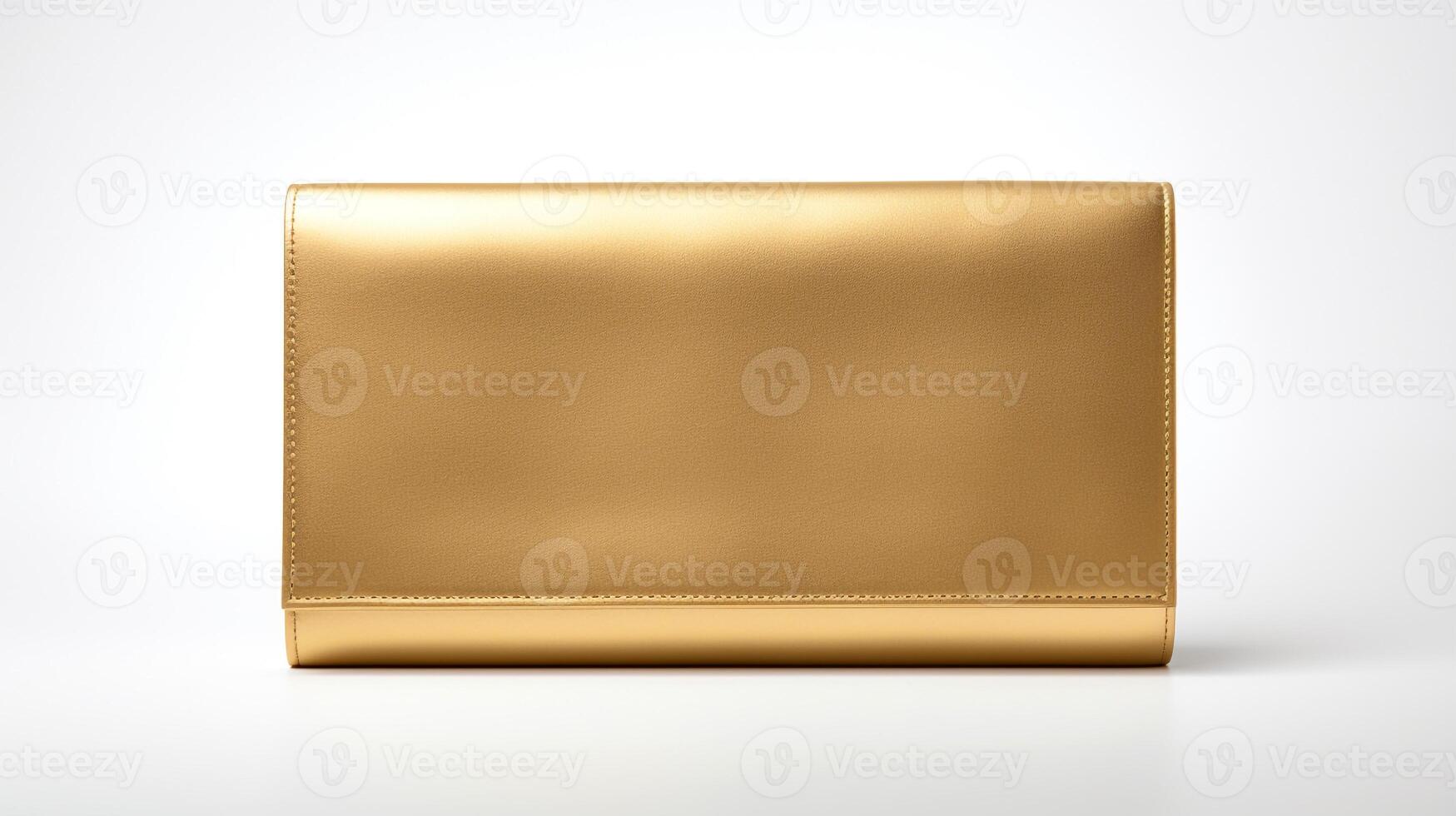 AI generated Gold Foldover Clutch Bag isolated on white background with copy space for advertisement. AI Generated photo