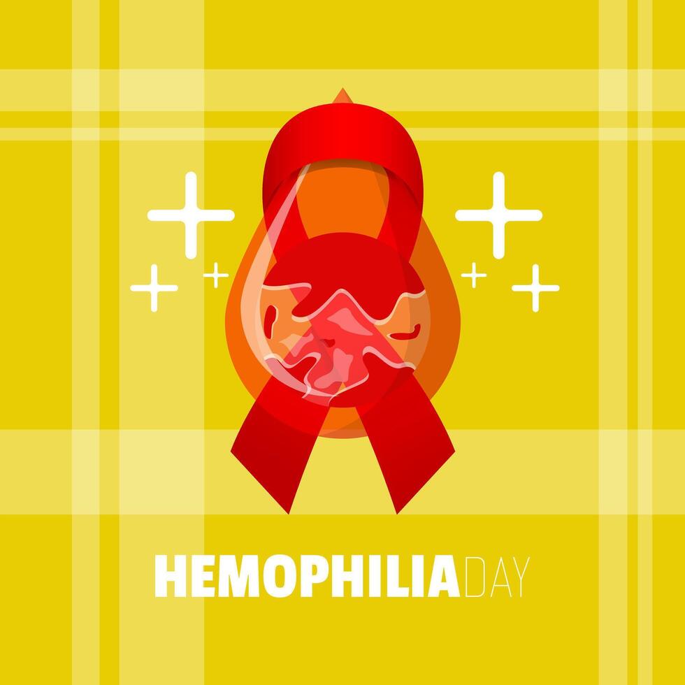 mundo hemofilia día póster con sangre gotas enredado en cintas vector