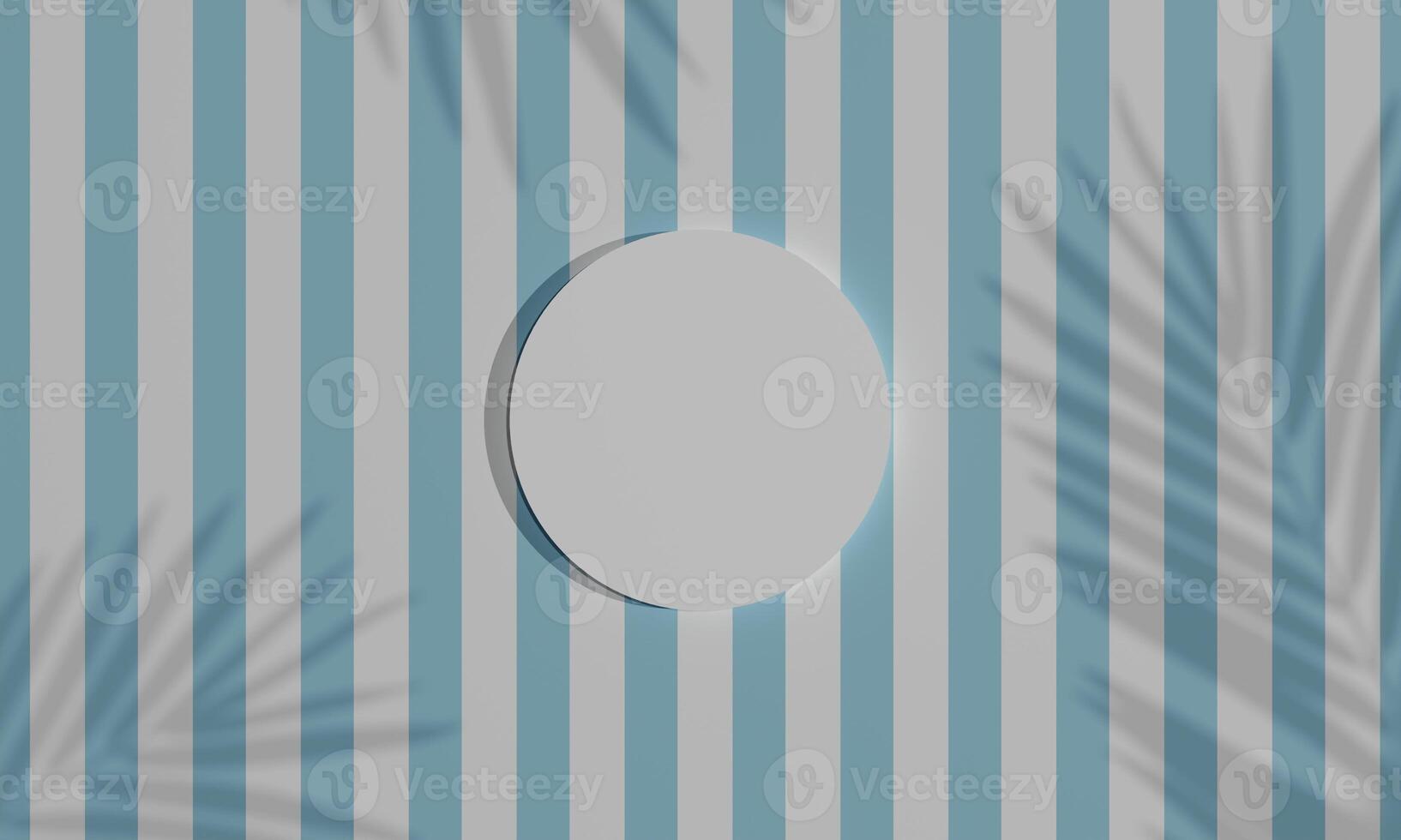 3d render top view of white blank cylinder, mock up and product display, blue and white line background, and the shadow of palm tree photo