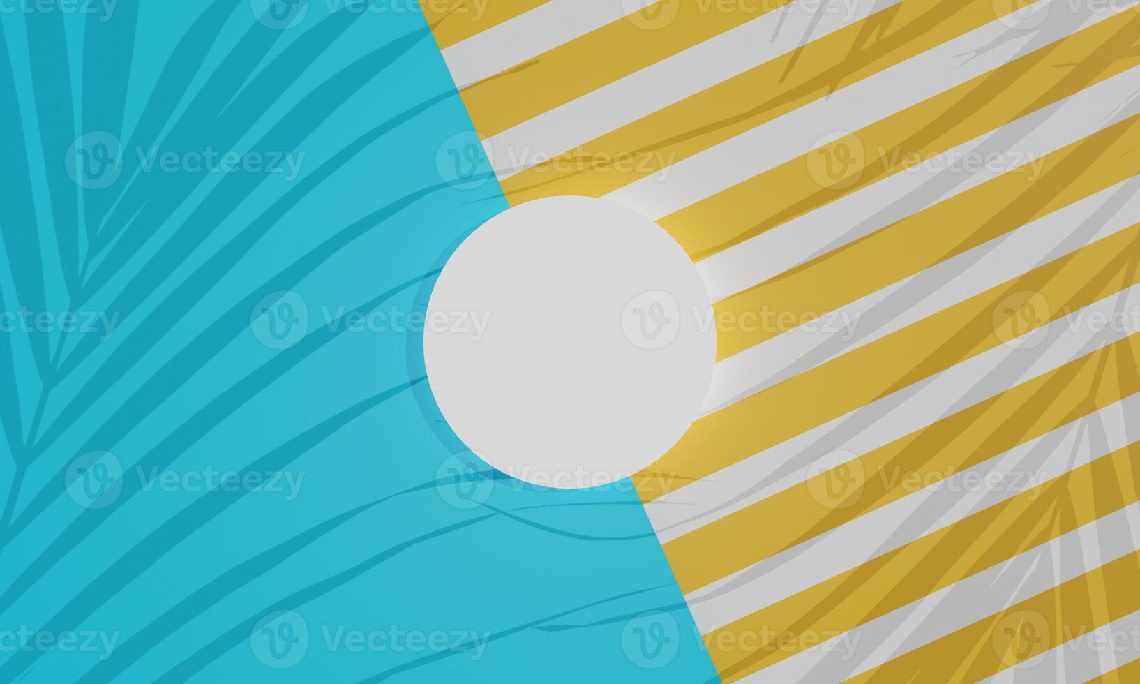 3d render top view of white blank cylinder, mock up and product display, blue and white, orange line background, and the shadow of palm tree photo