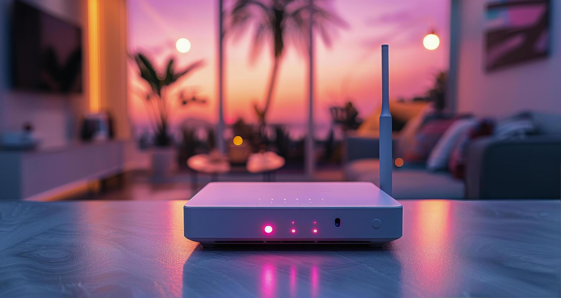 AI generated White Router on Table photo