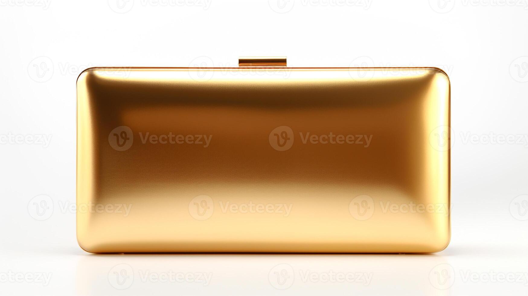 AI generated Gold Hardcase Clutch Bag isolated on white background with copy space for advertisement. AI Generated photo