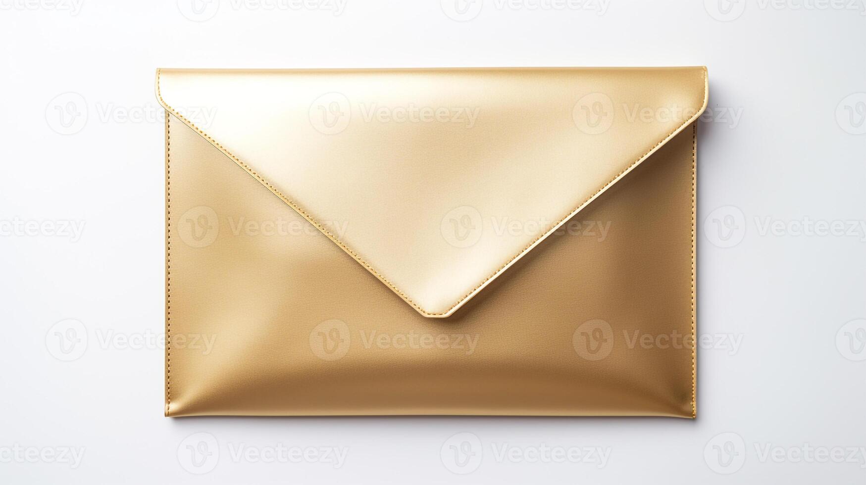 AI generated Gold Envelope Clutch Bag isolated on white background with copy space for advertisement. AI Generated photo