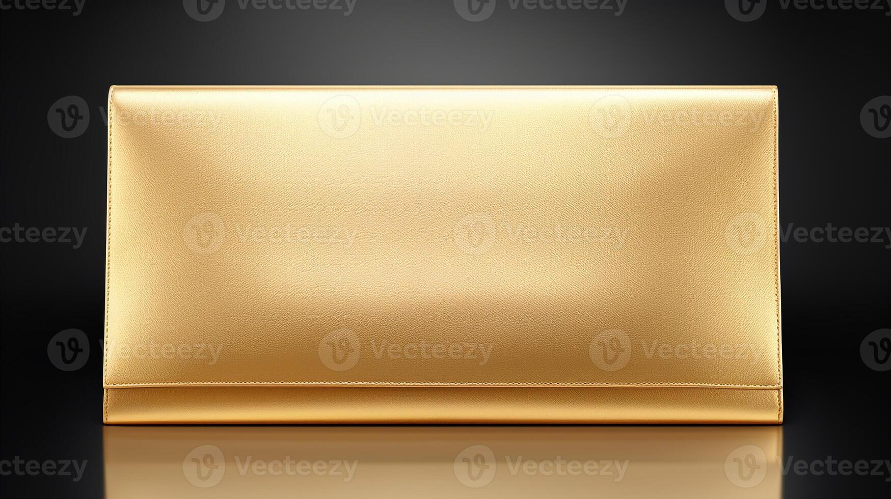 AI generated Gold Foldover Clutch Bag isolated on white background with copy space for advertisement. AI Generated photo