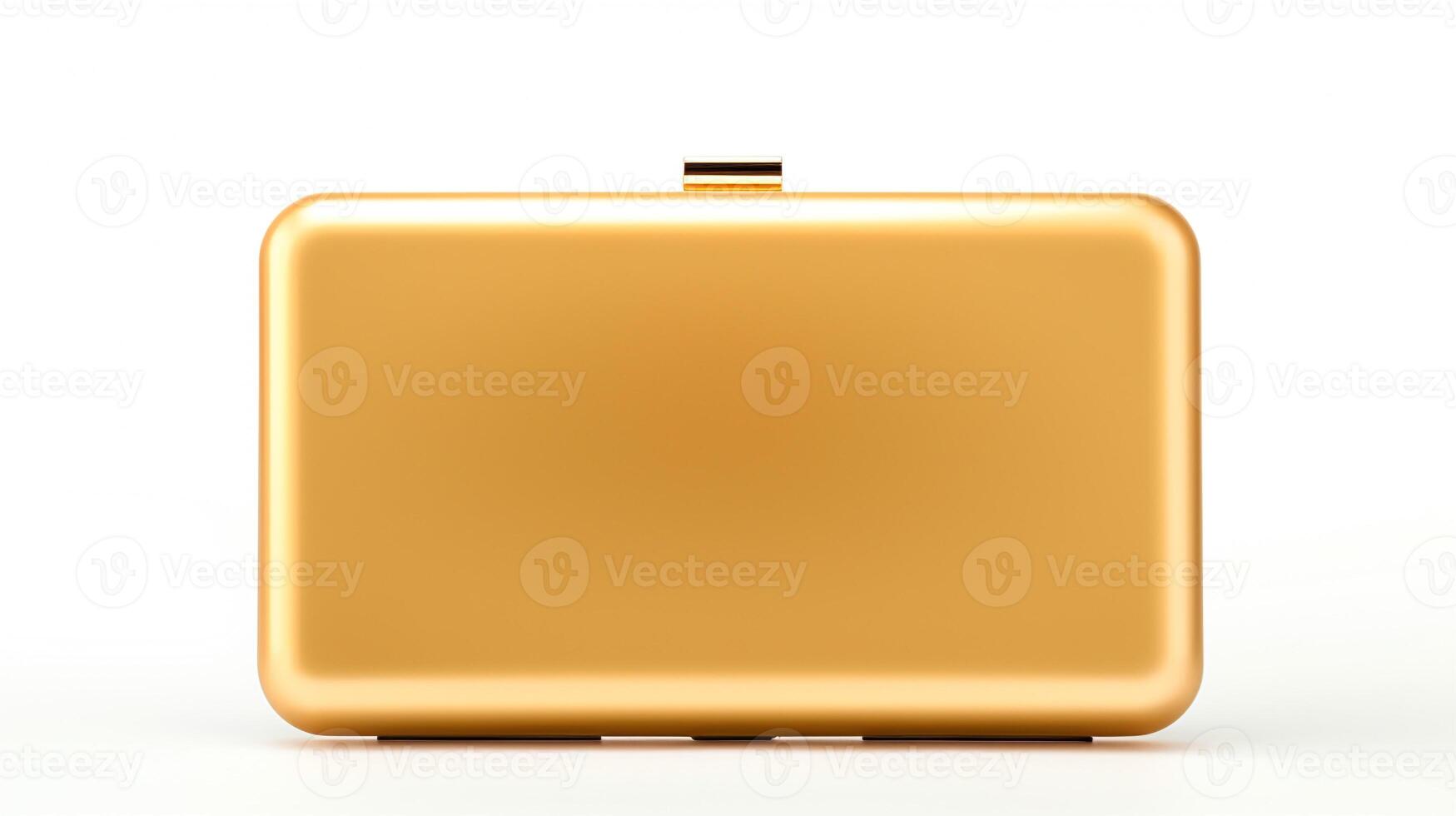 AI generated Gold Hardcase Clutch Bag isolated on white background with copy space for advertisement. AI Generated photo