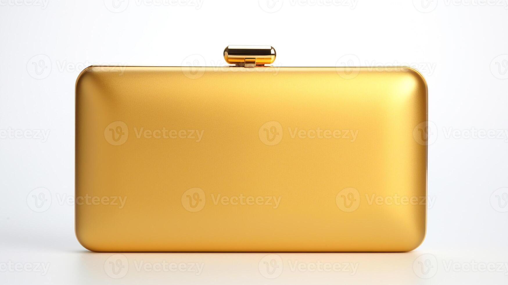 AI generated Gold Hardcase Clutch Bag isolated on white background with copy space for advertisement. AI Generated photo