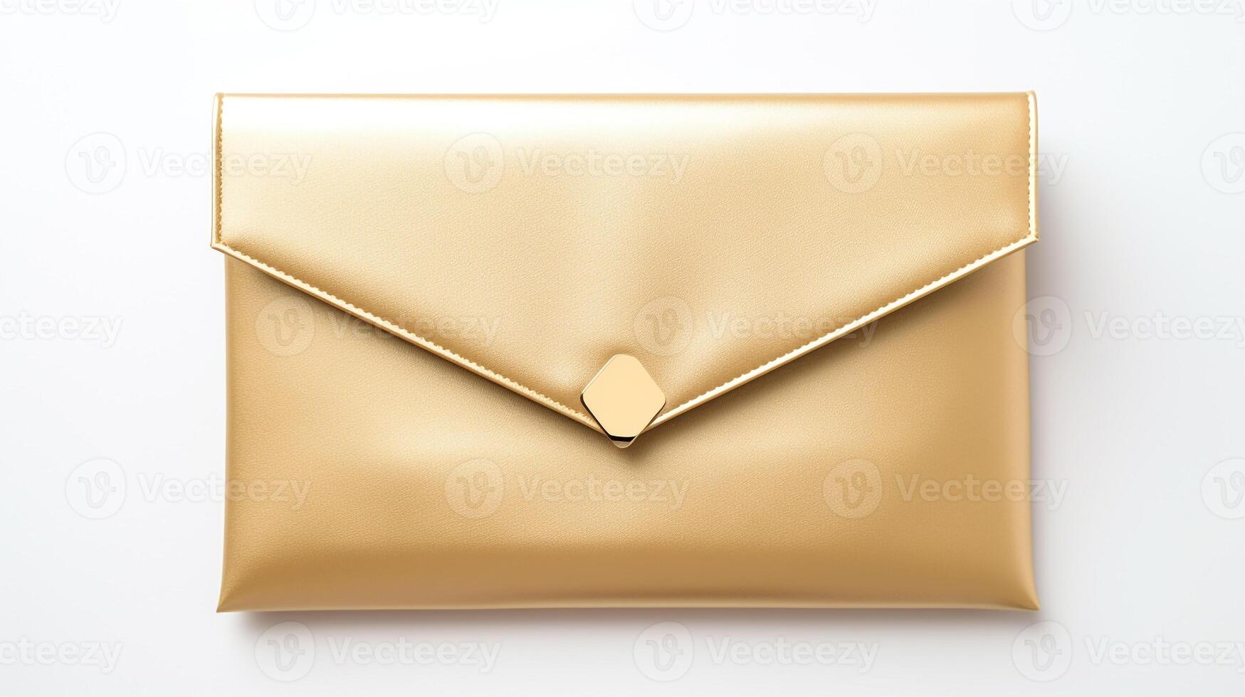 AI generated Gold Envelope Clutch Bag isolated on white background with copy space for advertisement. AI Generated photo